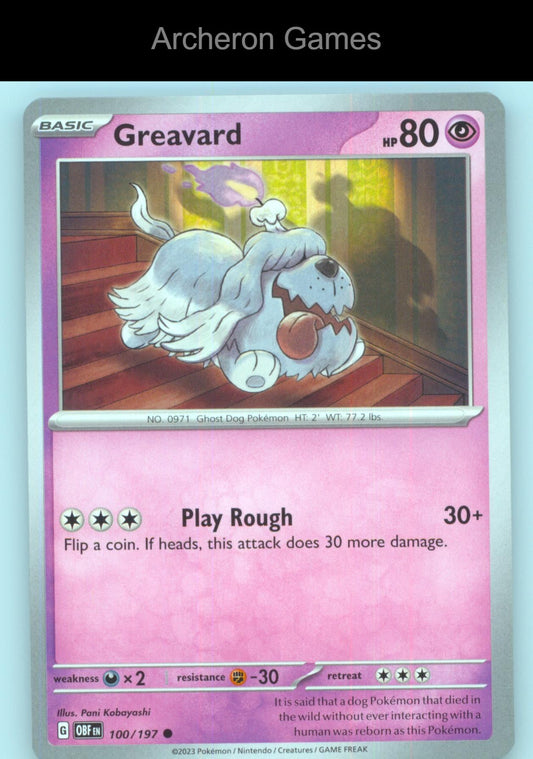 Pokemon Card Greavard OBF 100/197 C Obsidian Flames