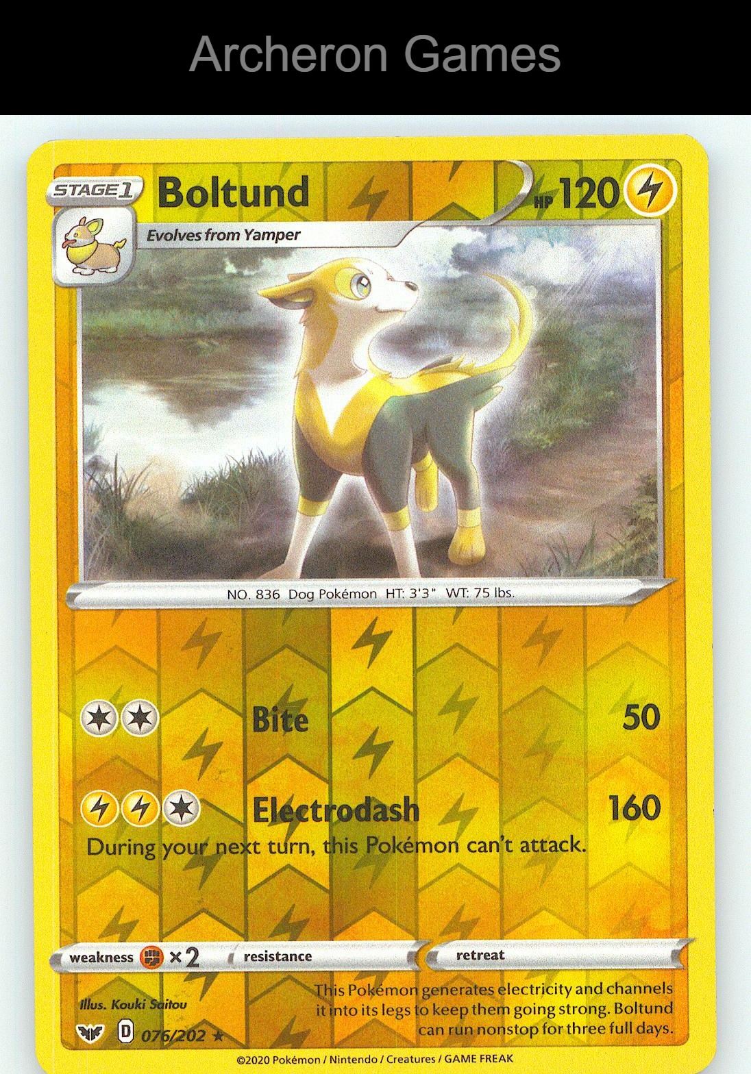 Pokemon Card Boltund SSH 076/202 R Sword & Shield Reverse Holo