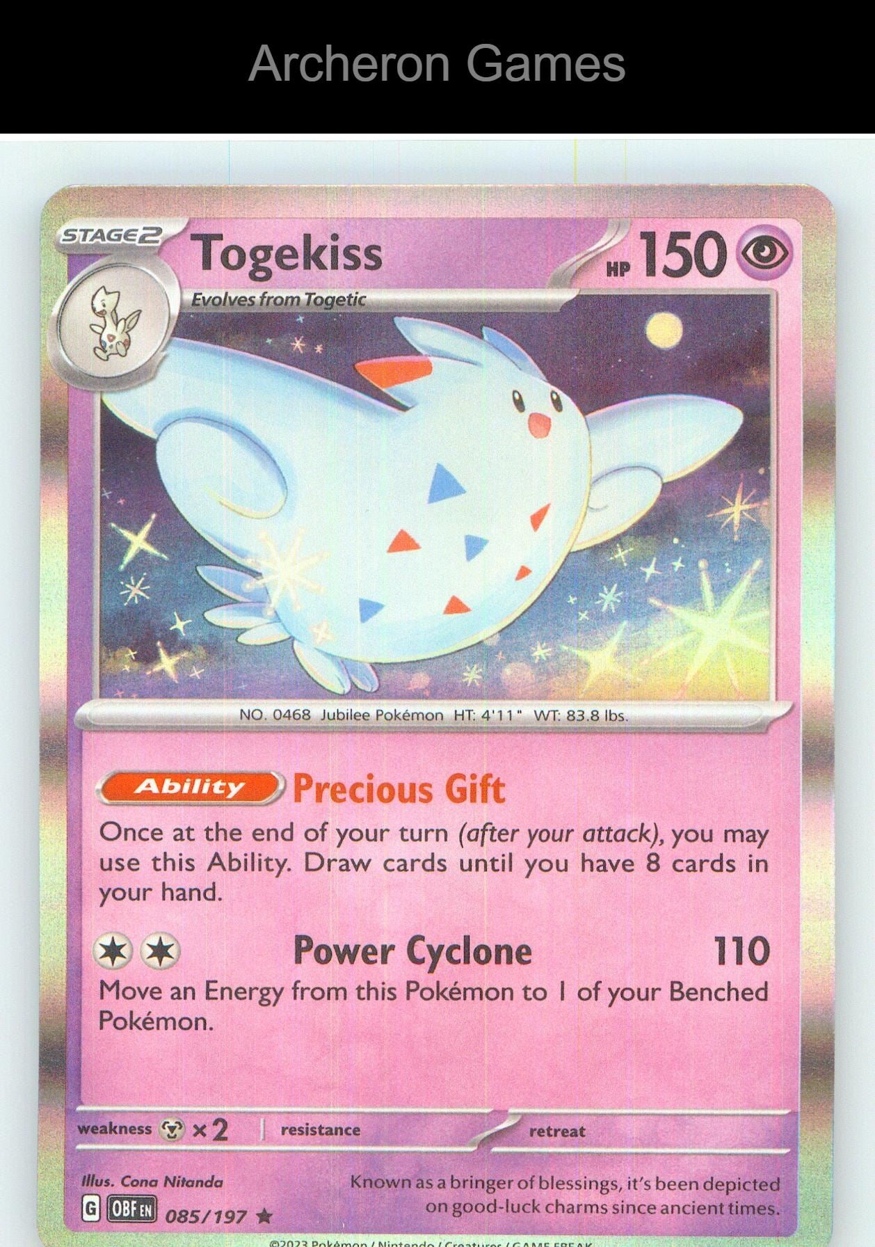 Pokemon Card Togekiss OBF 085/197 R Obsidian Flames Holo