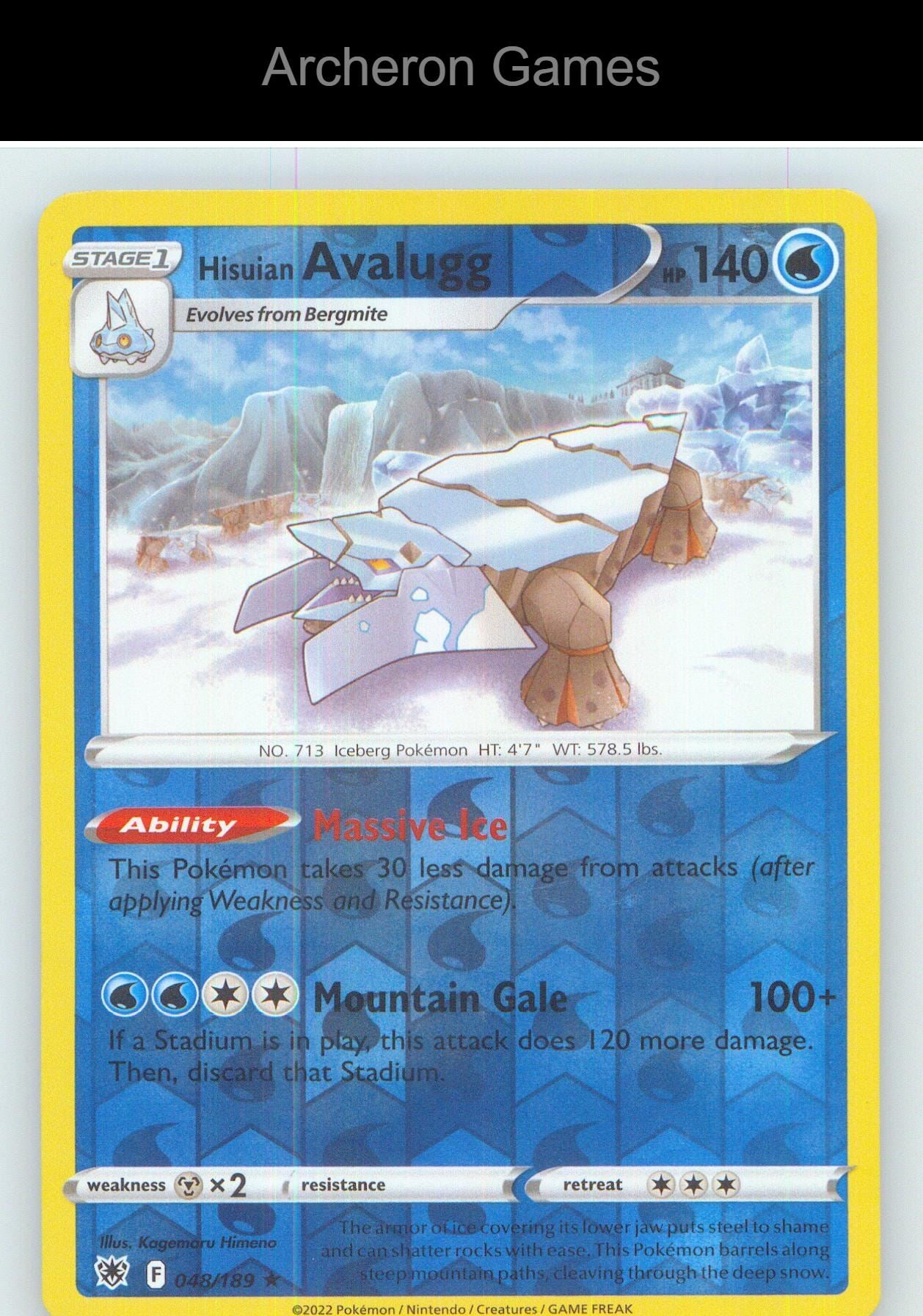 Pokemon Card Hisuian Avalugg ASR 048/189 R Astral Radiance Reverse Holo