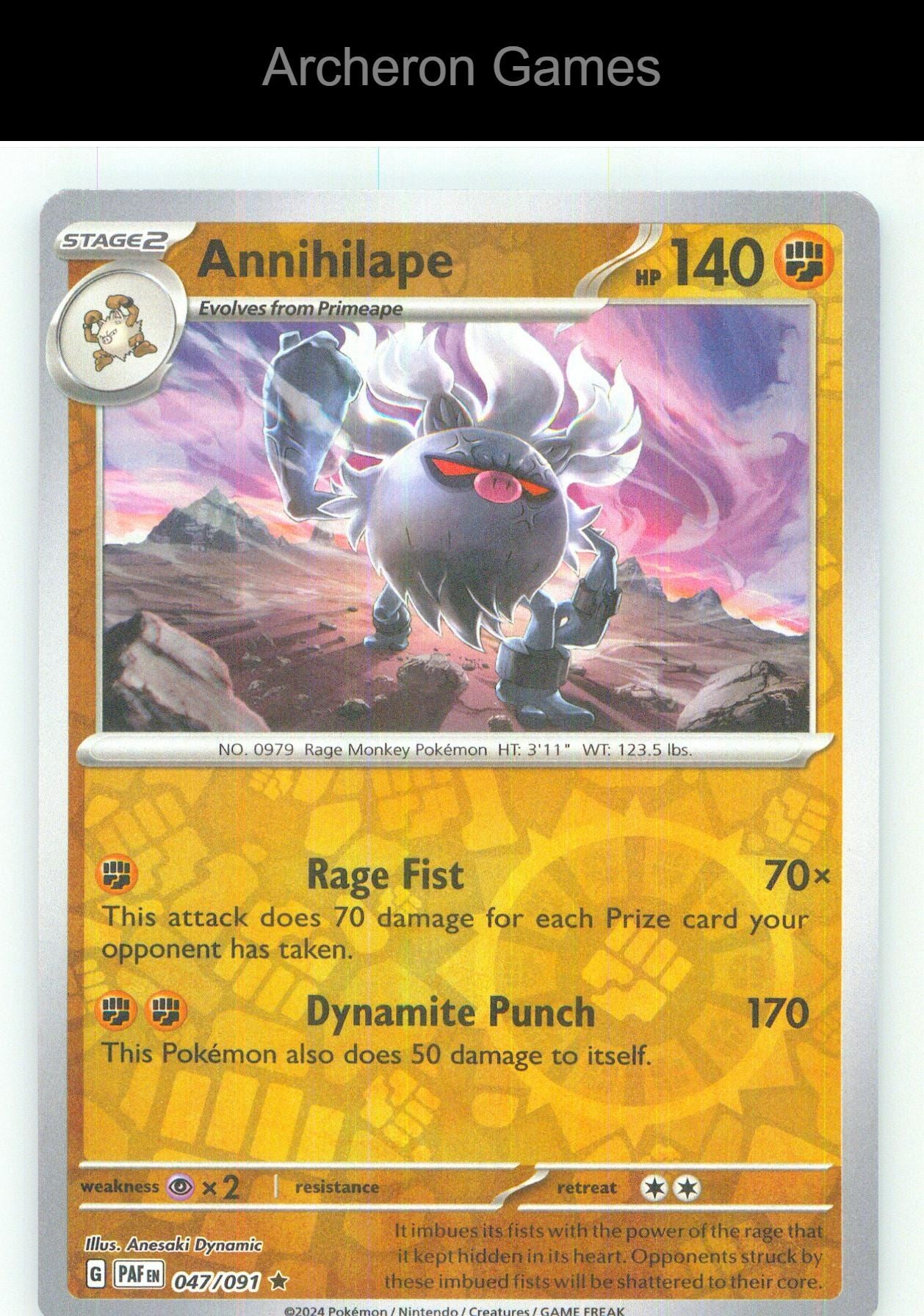 Pokemon Card Annihilape PAF 047/091 R Paldean Fates Reverse Holo