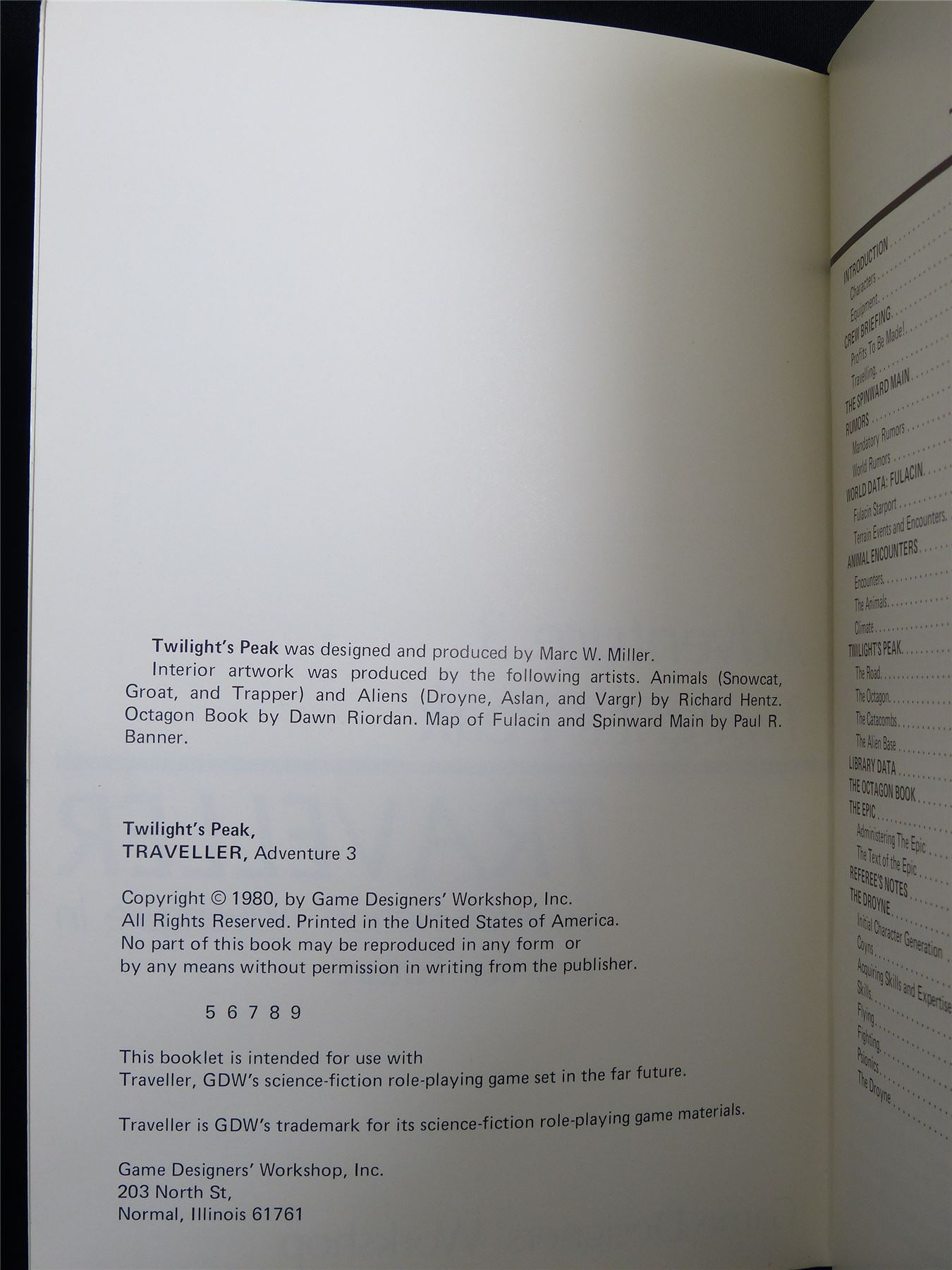 Traveller: Adventure 3 Twilight's Peak - Roleplaying Booklet #2TR