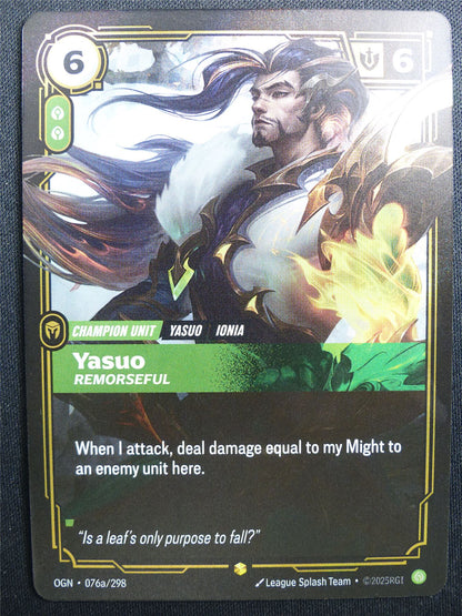Yasuo Remorseful 076a/298 Overnumber Rare Foil - OGN - Riftbound Card #2DC