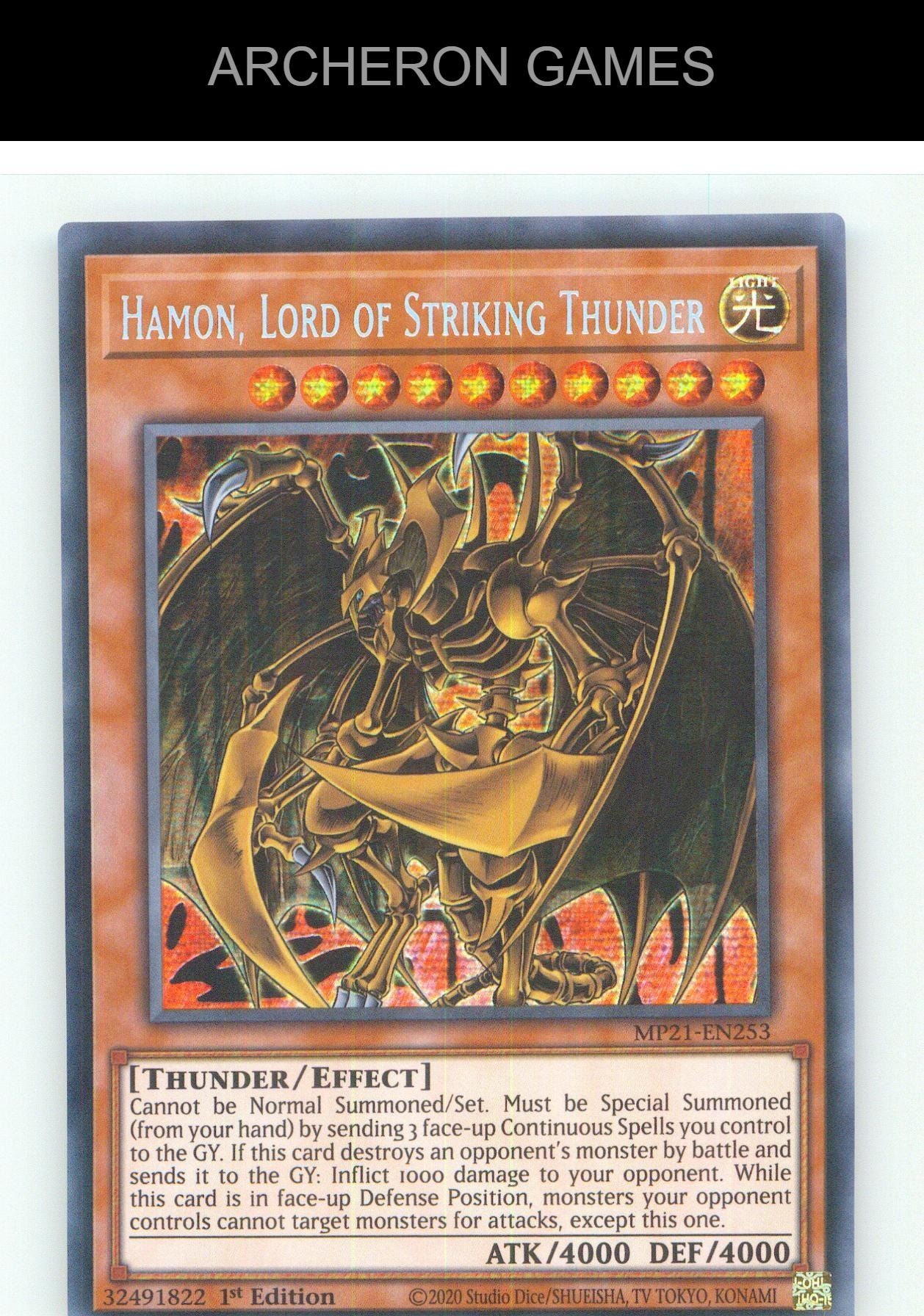 Hamon, Lord of Striking Thunder Prismatic Secret Rare YUGIOH Card 1st Edition