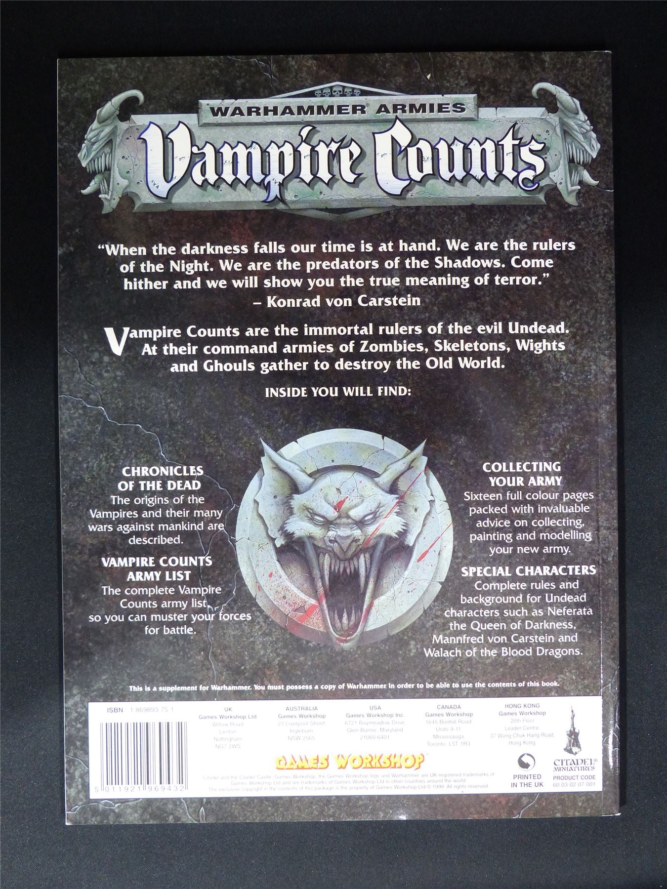 Warhammer Armies: Vampire Counts 5th Edition Softback 1999 - Warhammer Old World #1HB
