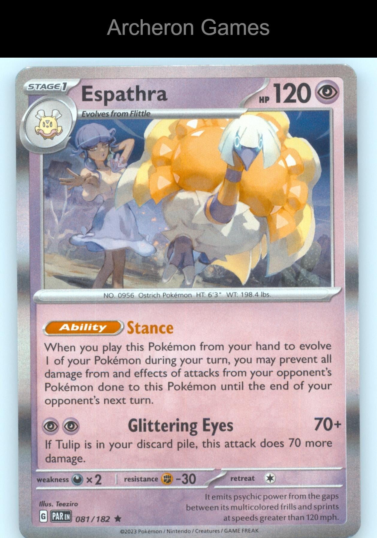Pokemon Card Espathra PAR 081/182 R Paradox Rift Holo