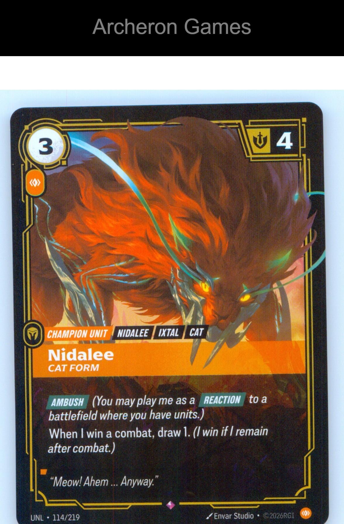 Nidalee - Cat Form UNL 114/219 R Unleashed Riftbound Card