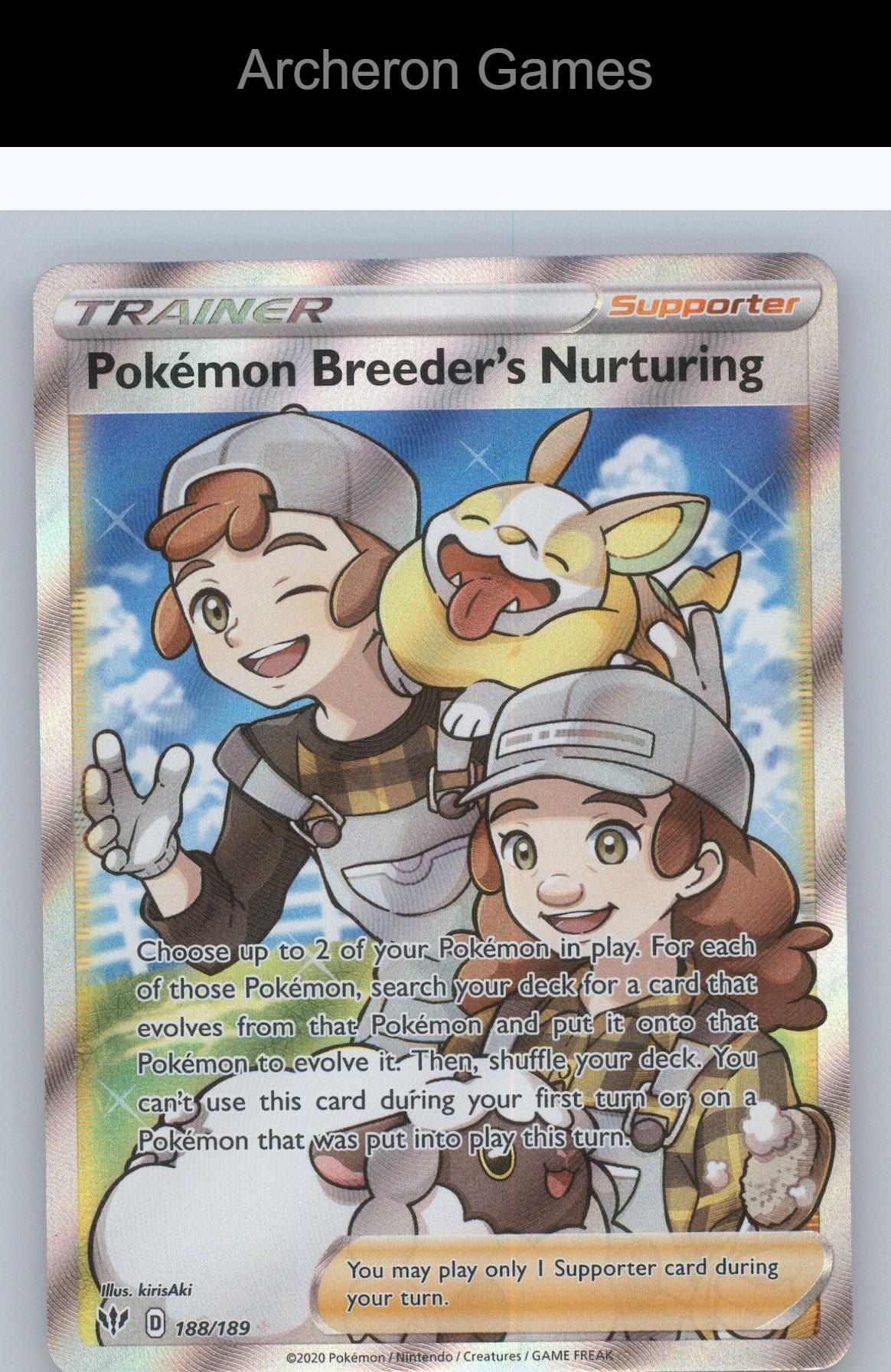 Pokemon Card Pokemon Breeder's Nurturing DAA 188/189 Darkness Ablaze Holo