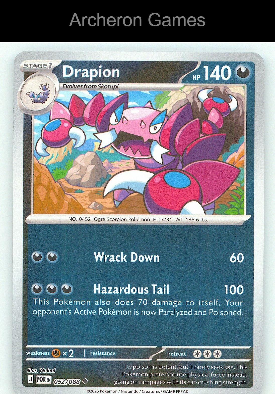 Pokemon Card Drapion ME03 052/088 UC Perfect Order Reverse Holo