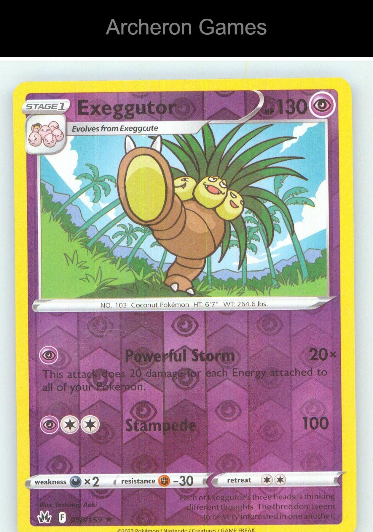 Pokemon Card Exeggutor CRZ 058/159 R Crown Zenith Reverse Holo