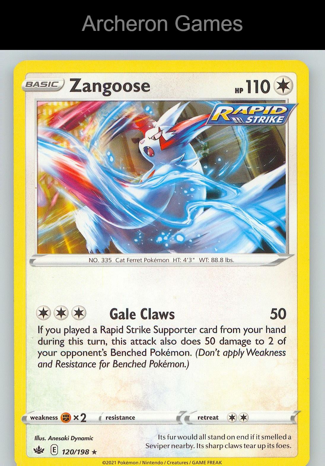 Pokemon Card Zangoose CRE 120/198 R Chilling Reign
