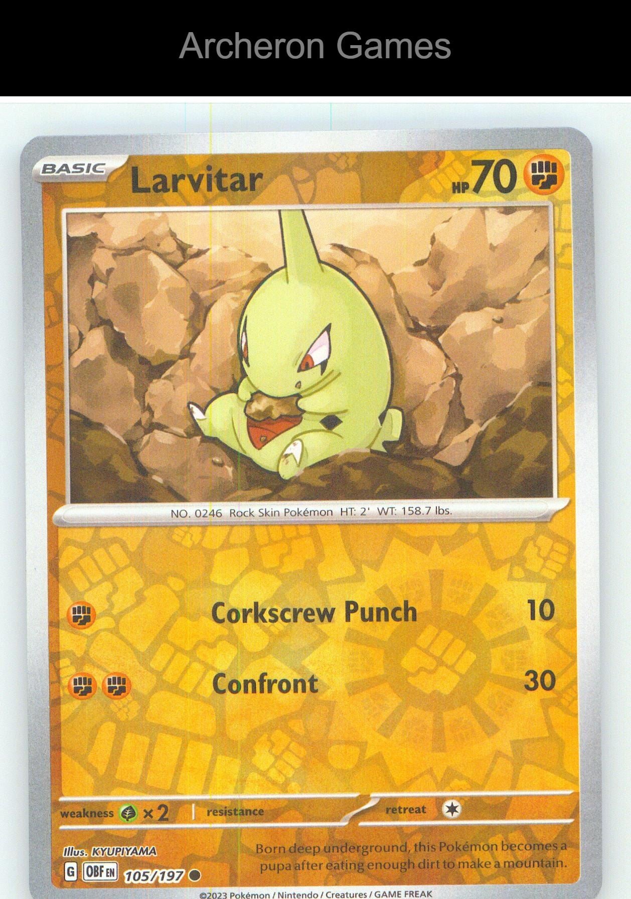 Pokemon Card Larvitar OBF 105/197 C Obsidian Flames Reverse Holo