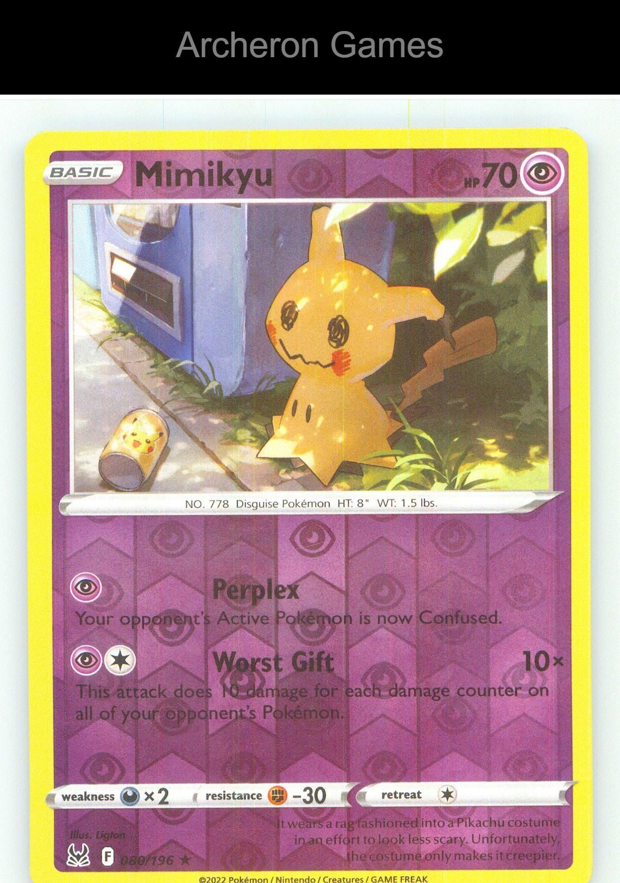 Pokemon Card Mimikyu LOR 080/196 R Lost Origin Reverse Holo