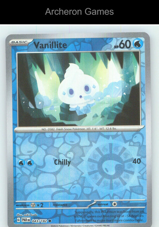 Pokemon Card Vanillite PAR 043/182 C Paradox Rift Reverse Holo