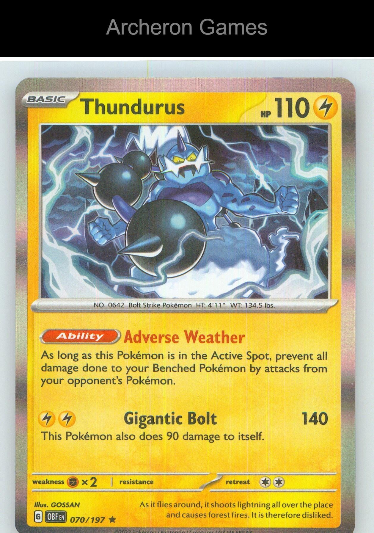 Pokemon Card Thundurus OBF 070/197 R Obsidian Flames Holo