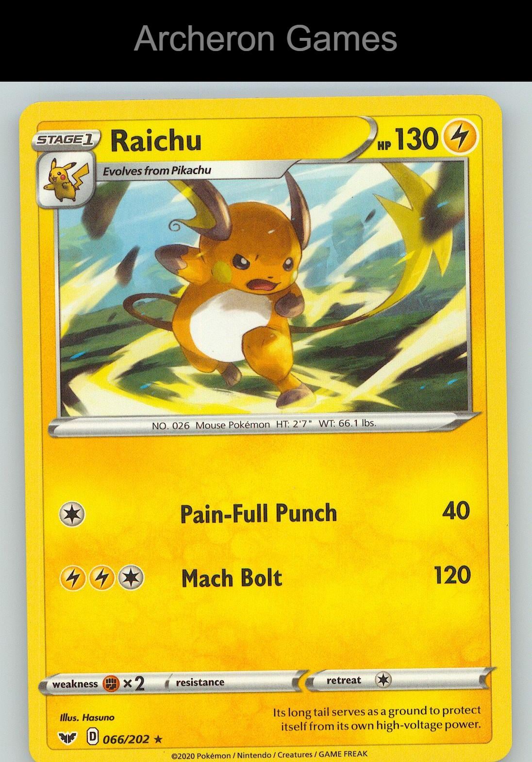 Pokemon Card Raichu SSH 066/202 R Sword & Shield