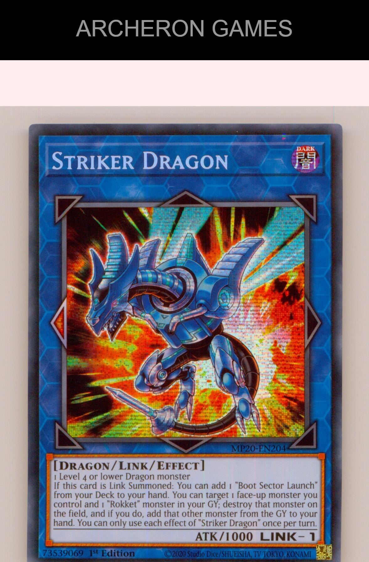 Striker Dragon Prismatic Secret Rare YUGIOH Card 1st Edition