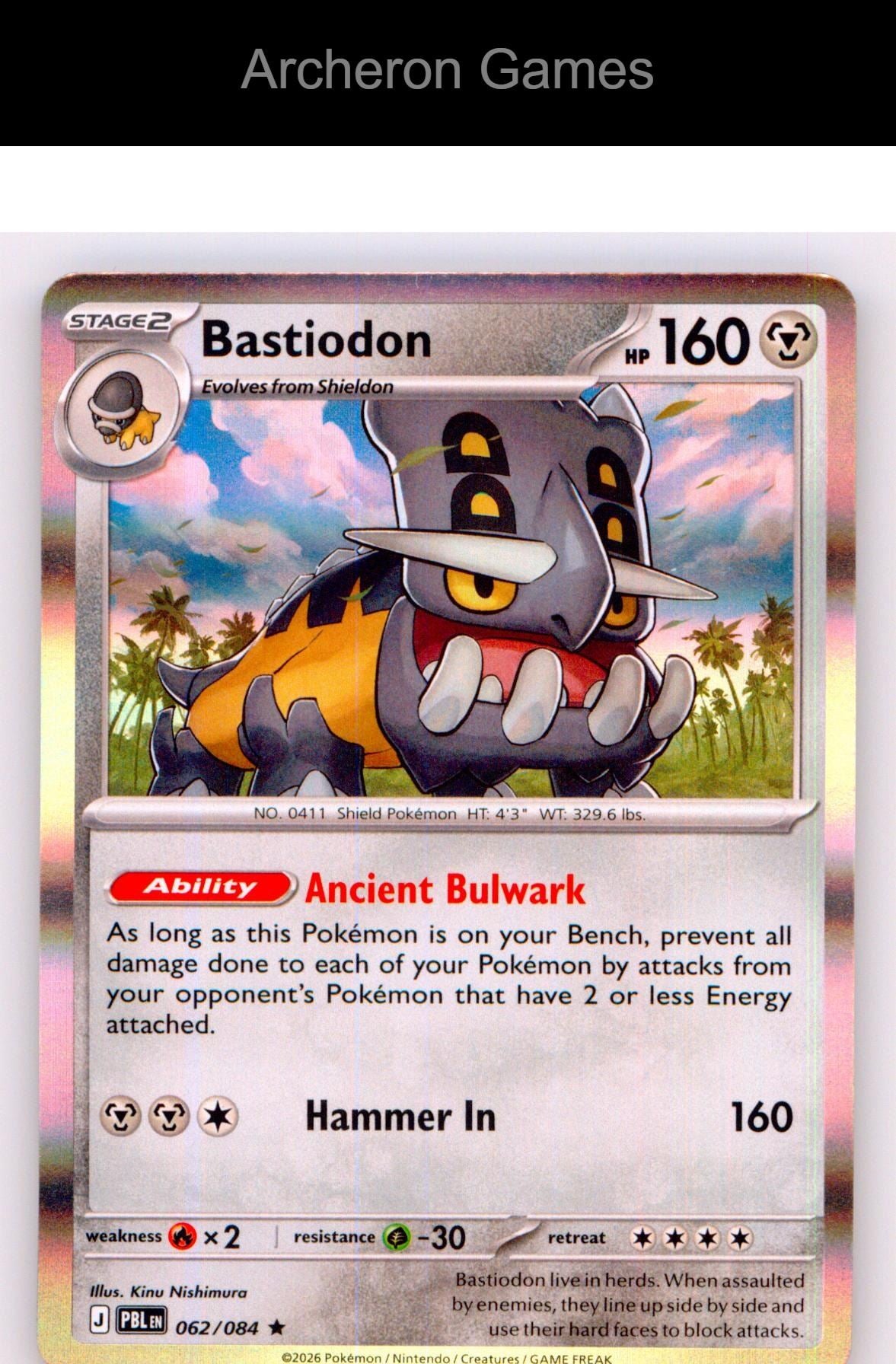 Pokemon Card Bastiodon ME05 062/084 R Pitch Black Holo
