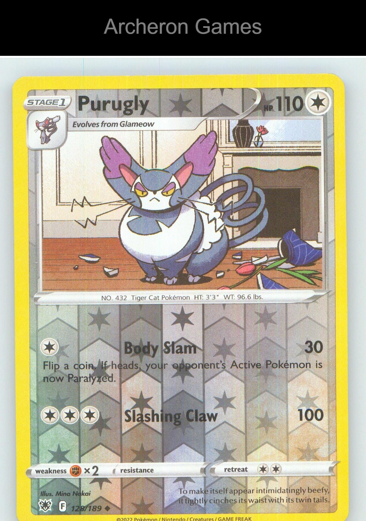 Pokemon Card Purugly ASR 128/189 UC Astral Radiance Reverse Holo