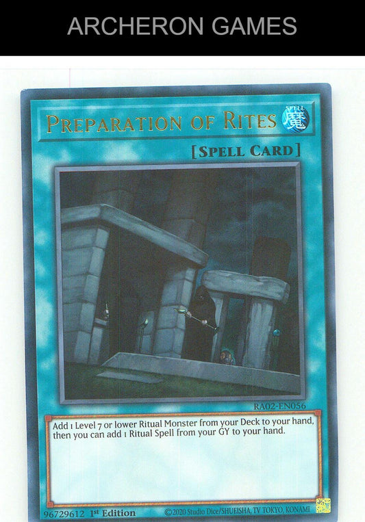Preparation of Rites Ultra Rare YUGIOH Card 1st Edition