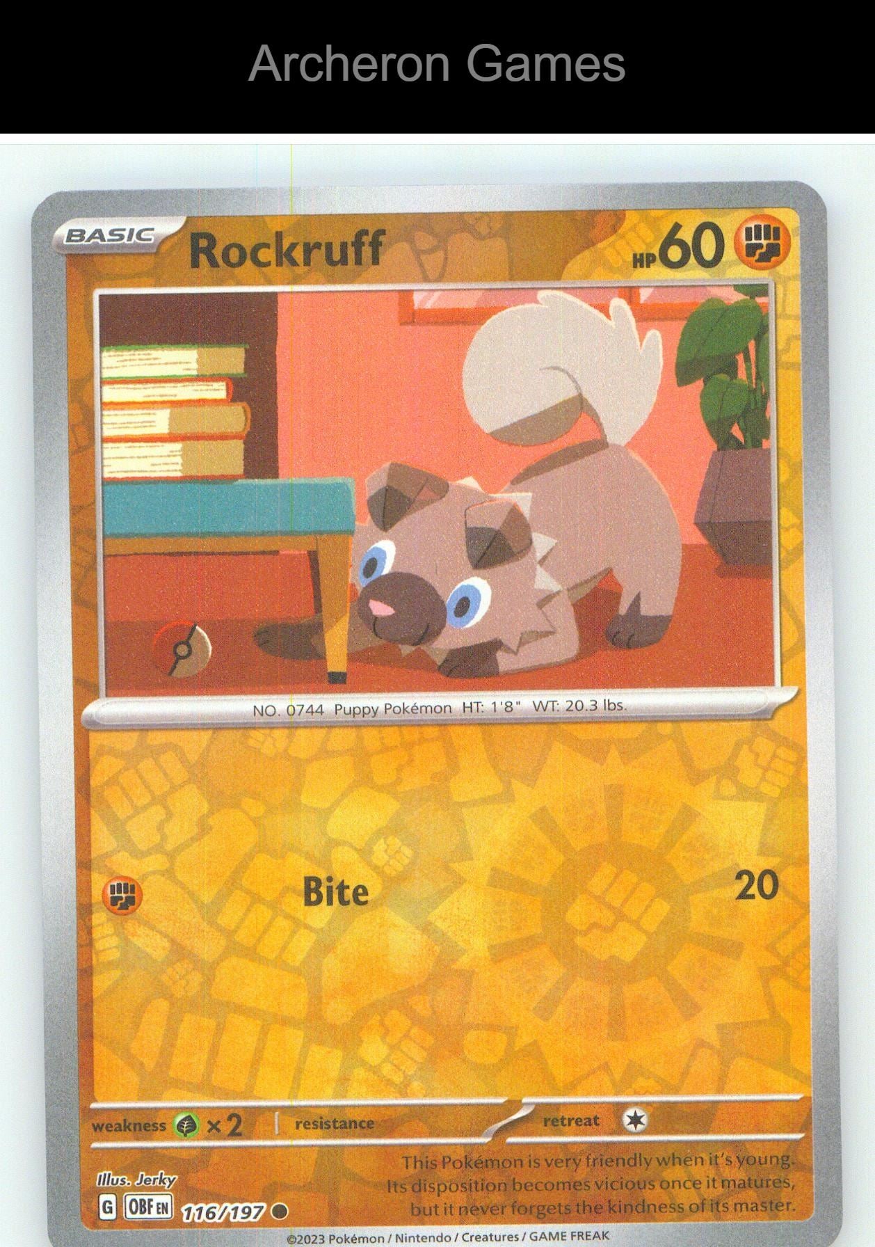 Pokemon Card Rockruff OBF 116/197 C Obsidian Flames Reverse Holo
