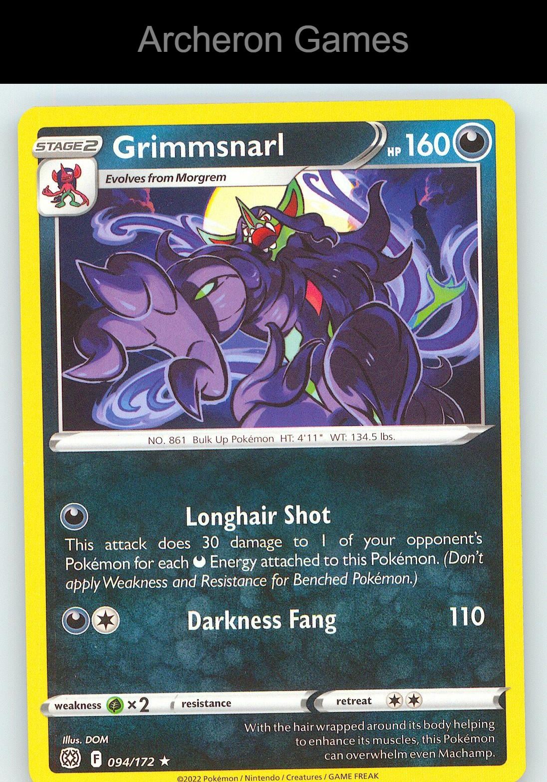 Pokemon Card Grimmsnarl BRS 094/172 R Brilliant Stars
