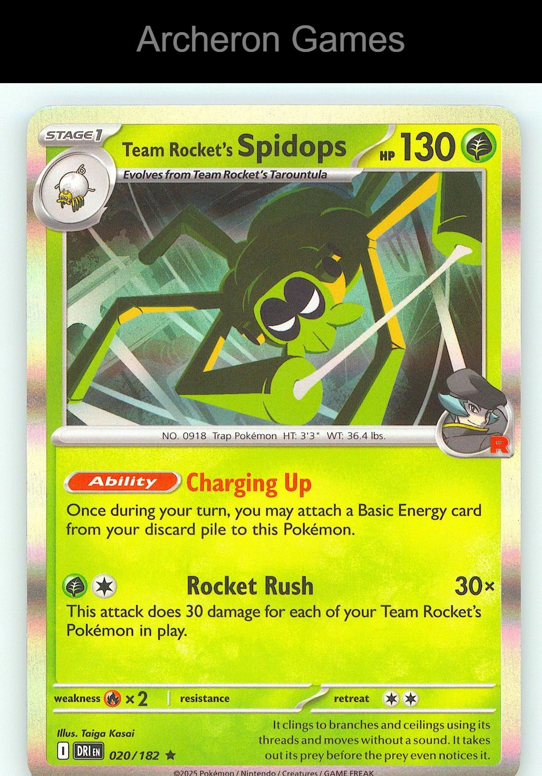 Pokemon Card Team Rocket's Spidops DRI 020/182 R Destined Rivals Holo