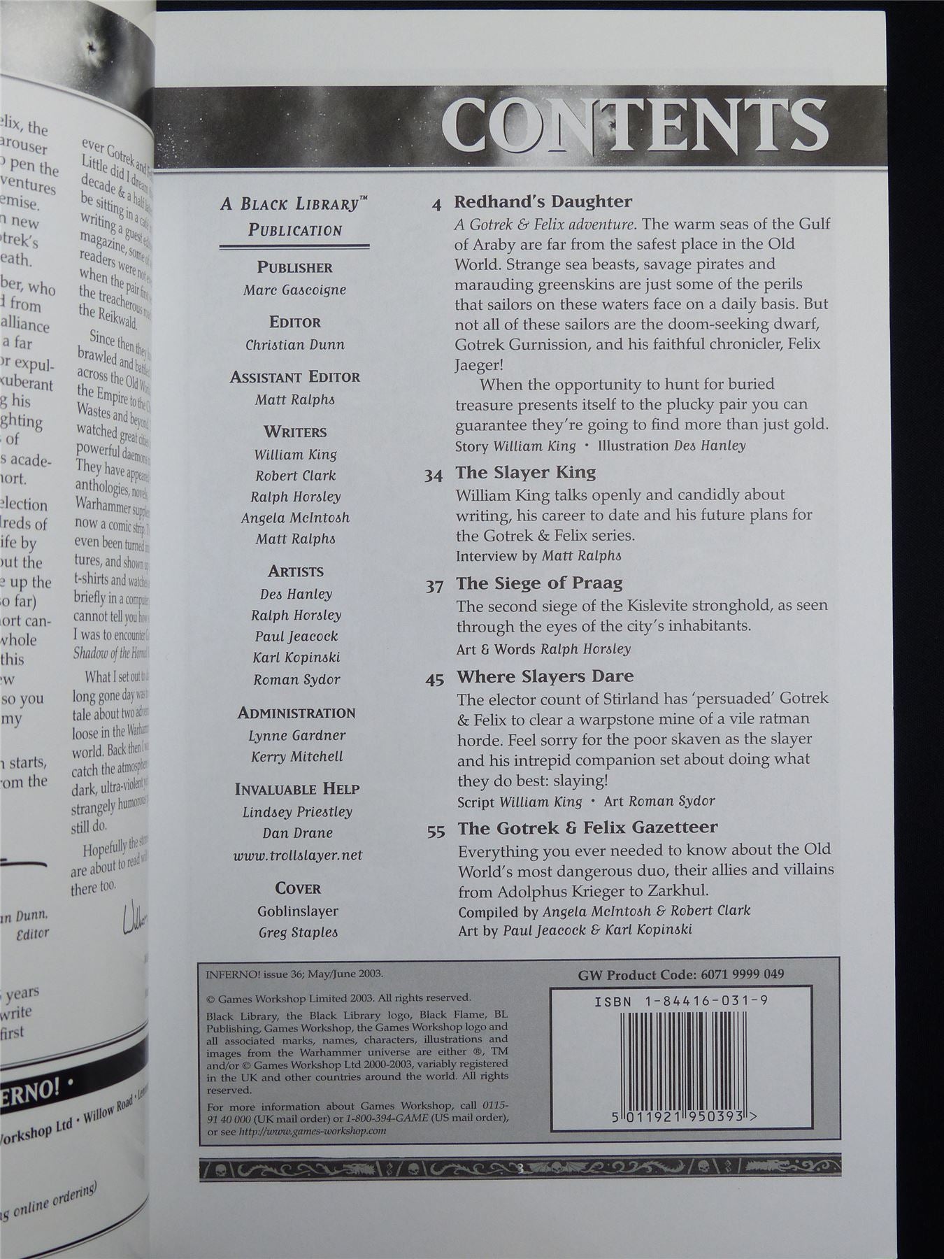 Inferno! Tales of Fantasy and Adventure #36 - Games Workshop Black Library Publication #1OA