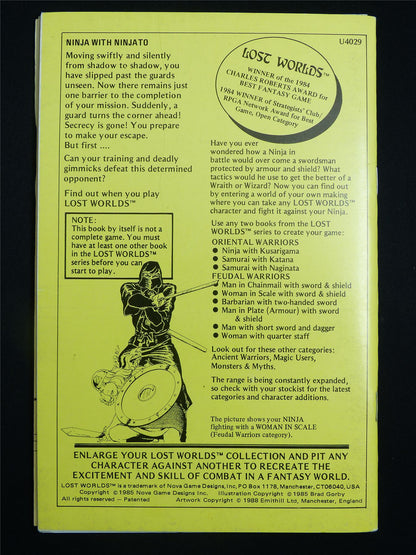 Lost Worlds Fantasy Combat Book: Ninja With Ninjato - Booklet #2TM