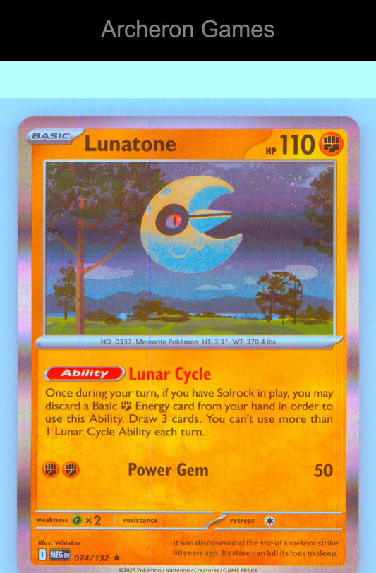 Pokemon Card Lunatone MEG 074/132 R Mega Evolution Holo