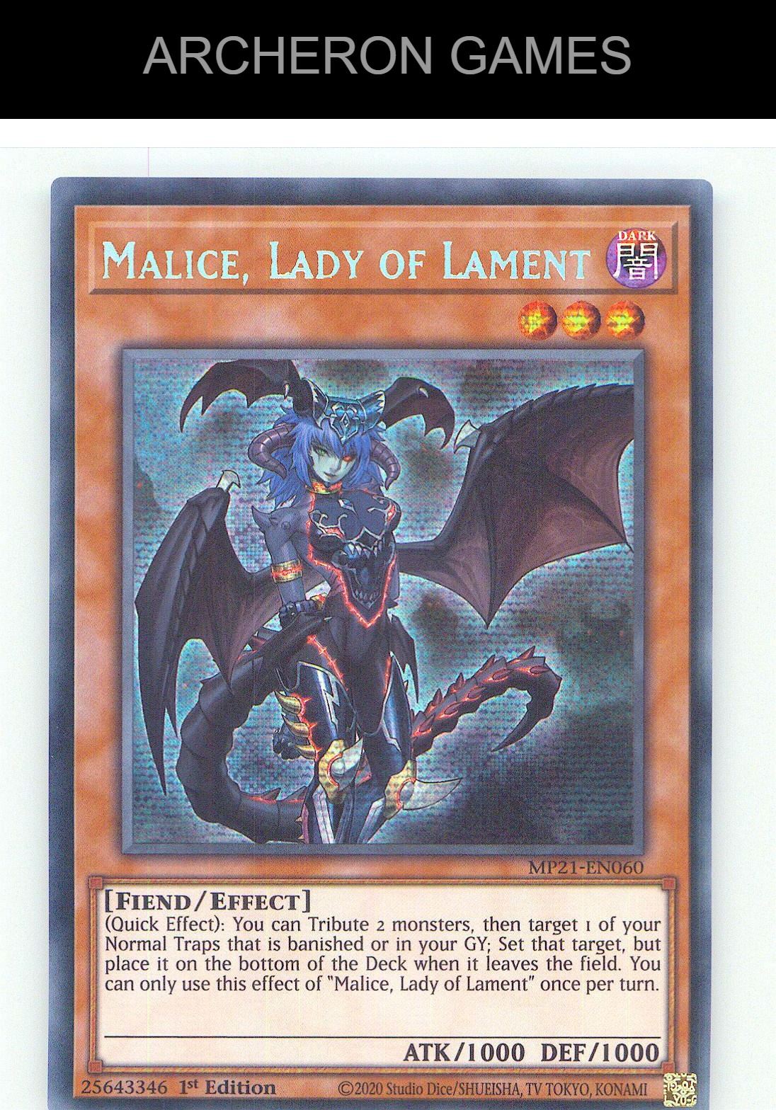 Malice, Lady of Lament Prismatic Secret Rare YUGIOH Card 1st Edition