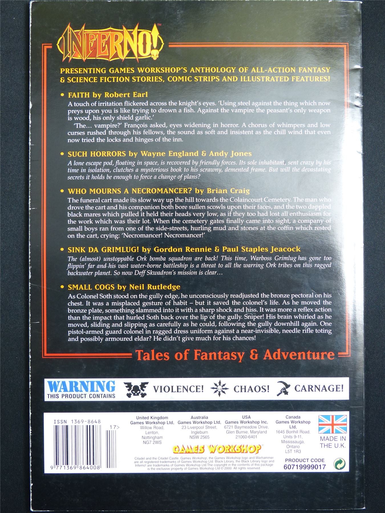 Inferno! Tales of Fantasy and Adventure #17 - Games Workshop Black Library Publication #1OJ