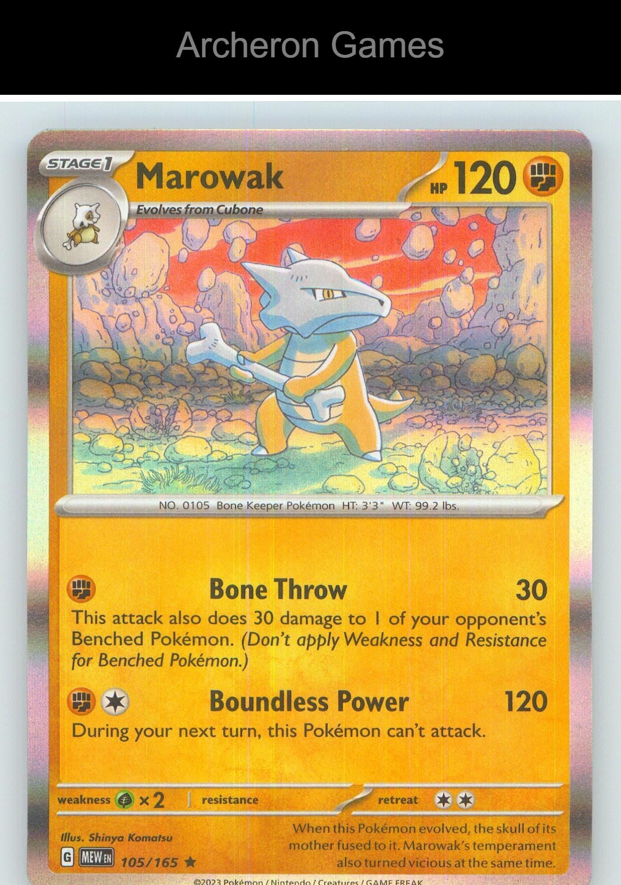 Pokemon Card Marowak MEW 105/165 R 151 Holo