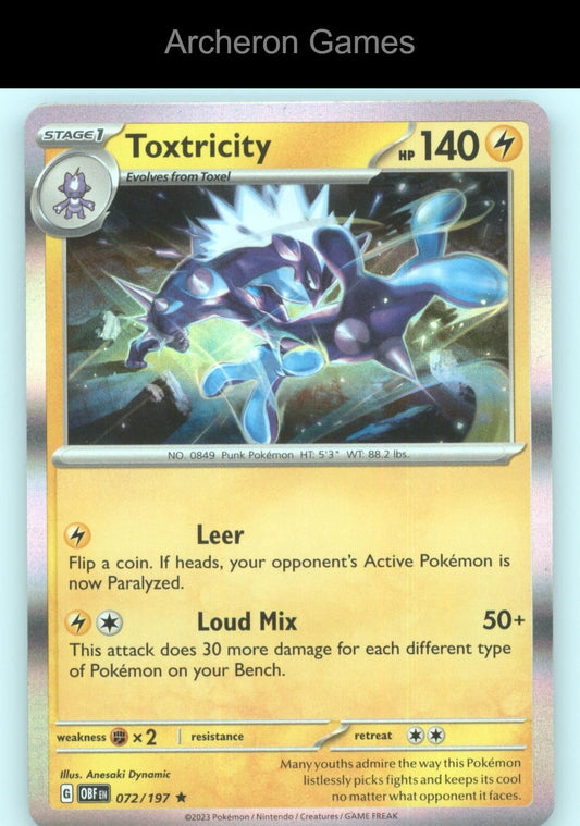Pokemon Card Toxtricity OBF 072/197 R Obsidian Flames Holo