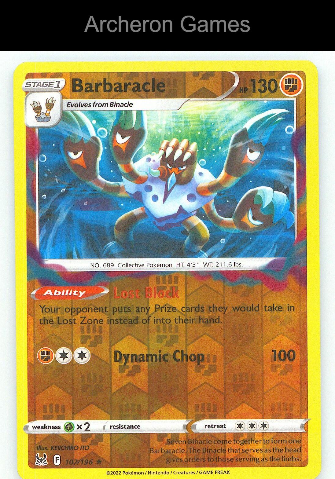 Pokemon Card Barbaracle LOR 107/196 R Lost Origin Reverse Holo