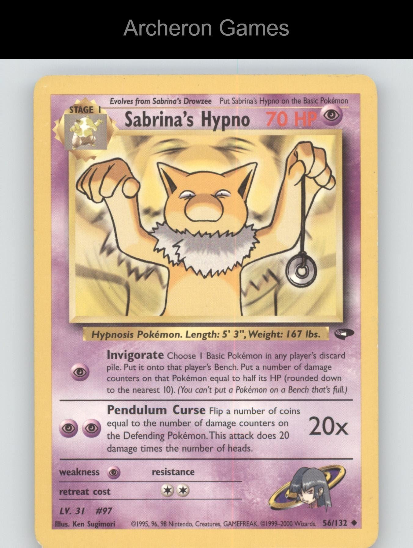 Pokemon Card Sabrina's Hypno G2 56/132 UC Gym Challenge Unlimited