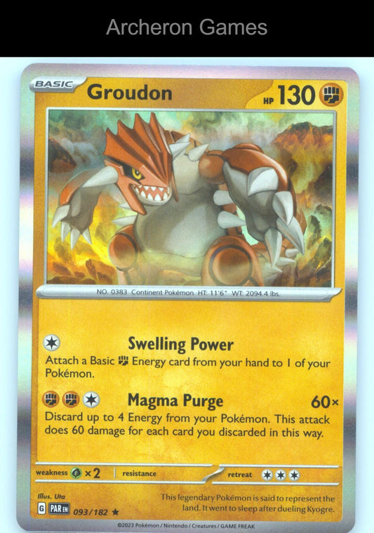 Pokemon Card Groudon PAR 093/182 R Paradox Rift Holo