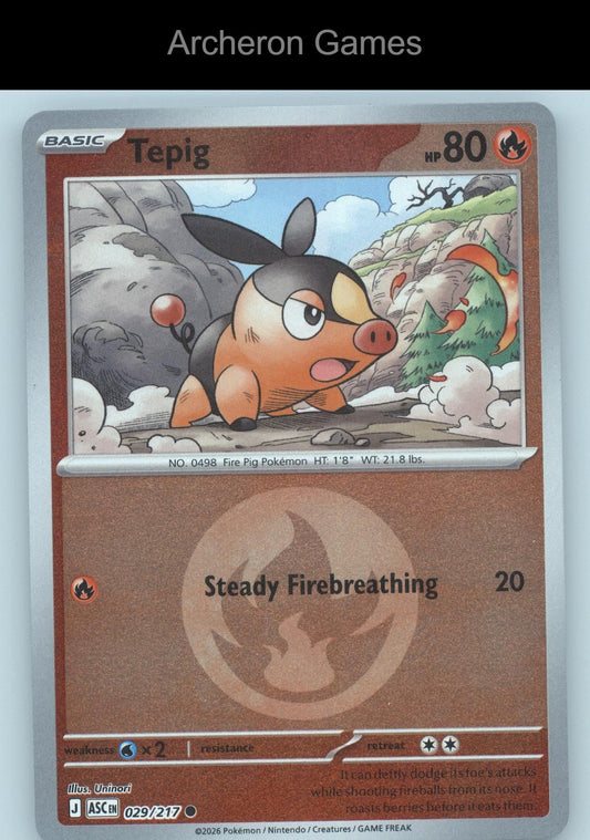 Pokemon Card Tepig (Friend Ball) ASC 029/217 C Ascended Heroes Reverse Holo