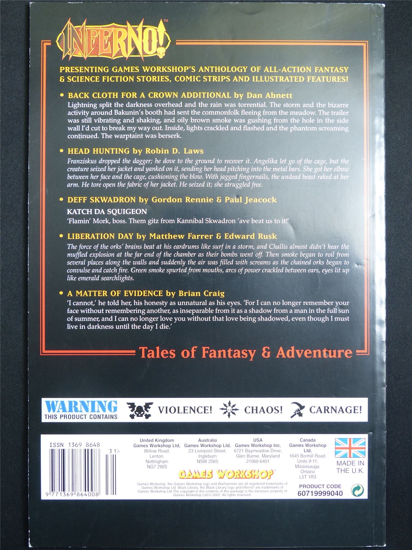 Inferno! Tales of Fantasy and Adventure #31 - Games Workshop Black Library Publication #1OF