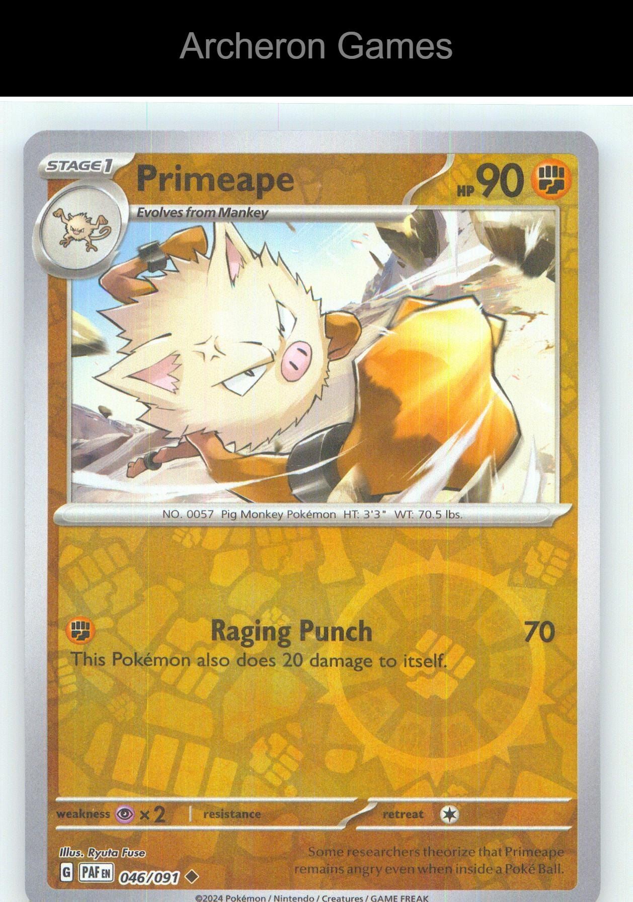 Pokemon Card Primeape PAF 046/091 UC Paldean Fates Reverse Holo