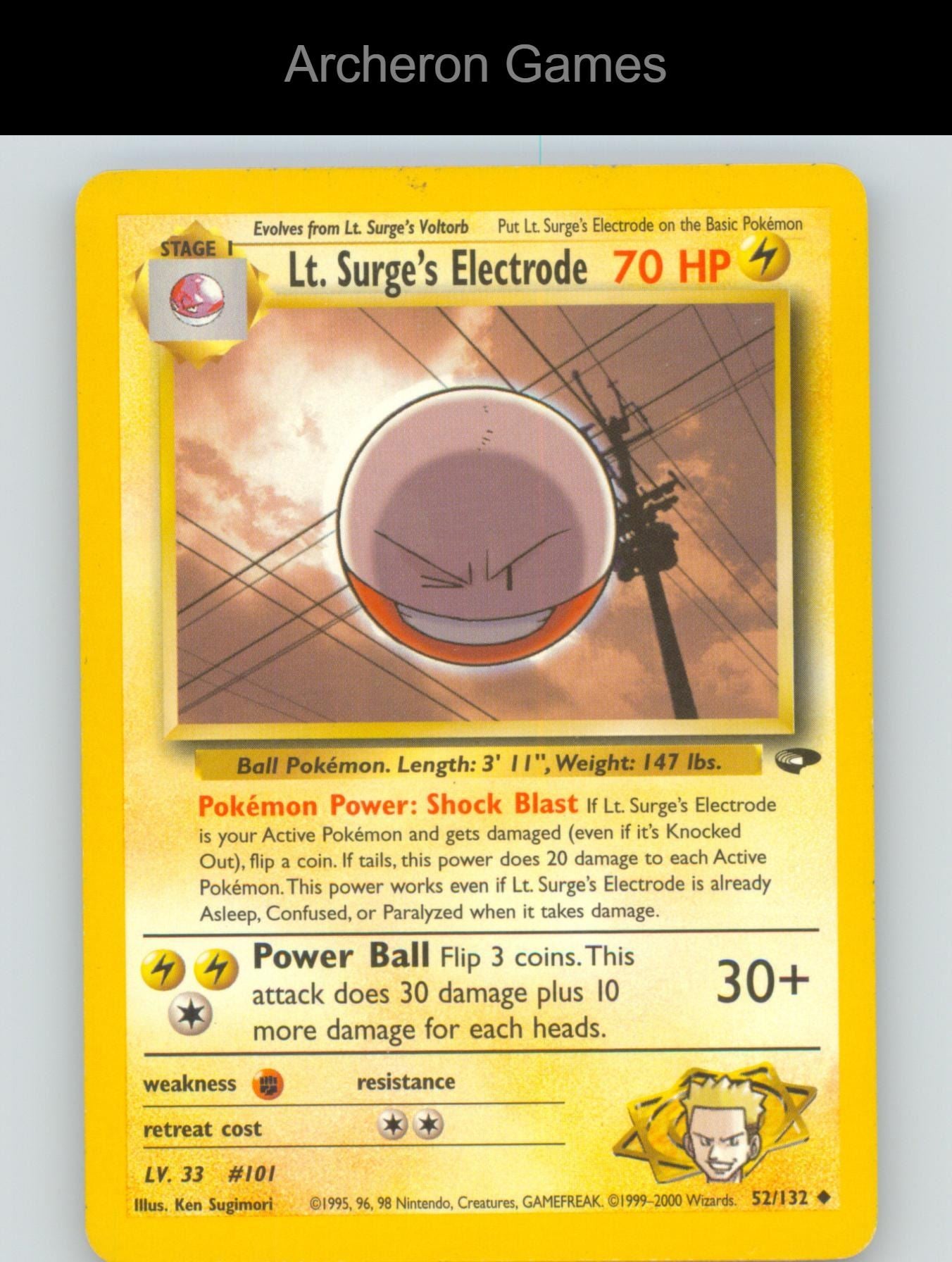 Pokemon Card Lt. Surge's Electrode G2 52/132 UC Gym Challenge Unlimited