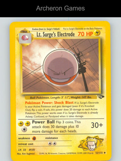 Pokemon Card Lt. Surge's Electrode G2 52/132 UC Gym Challenge Unlimited