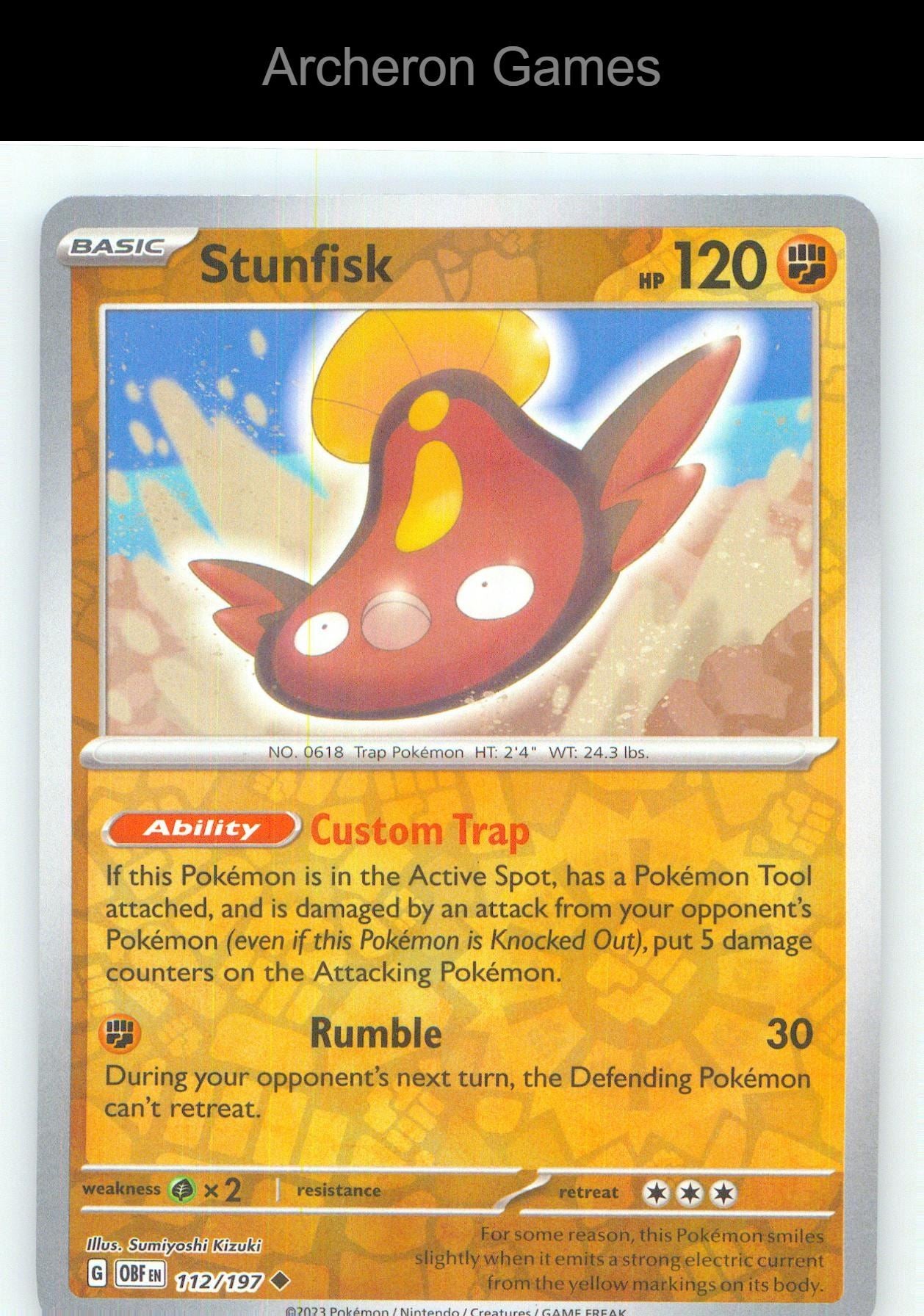 Pokemon Card Stunfisk OBF 112/197 UC Obsidian Flames Reverse Holo
