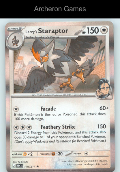 Pokemon Card Larry's Staraptor ASC 170/217 R Ascended Heroes Holo