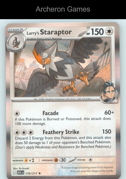 Pokemon Card Larry's Staraptor ASC 170/217 R Ascended Heroes Holo