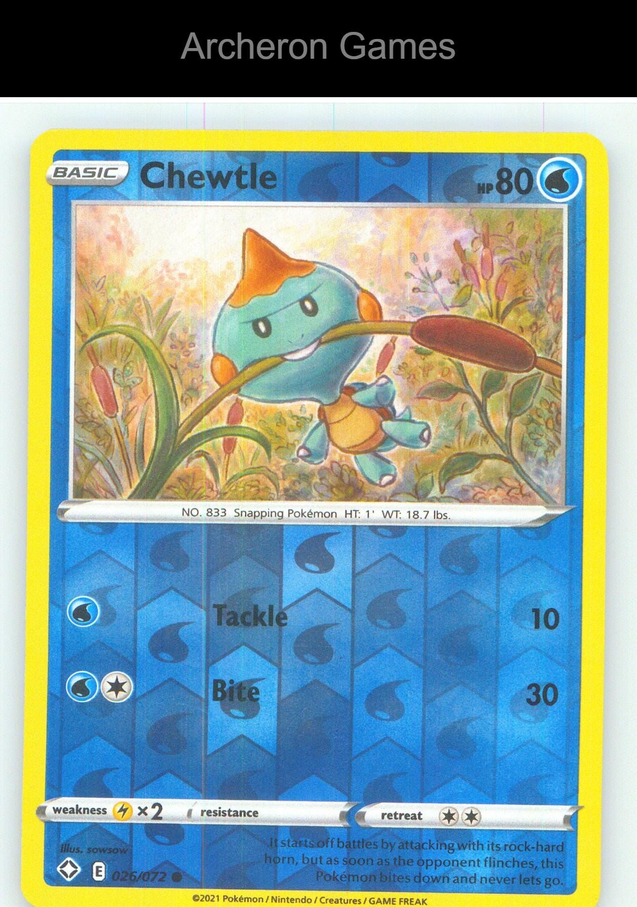 Pokemon Card Chewtle SHF 026/072 C Shining Fates Reverse Holo
