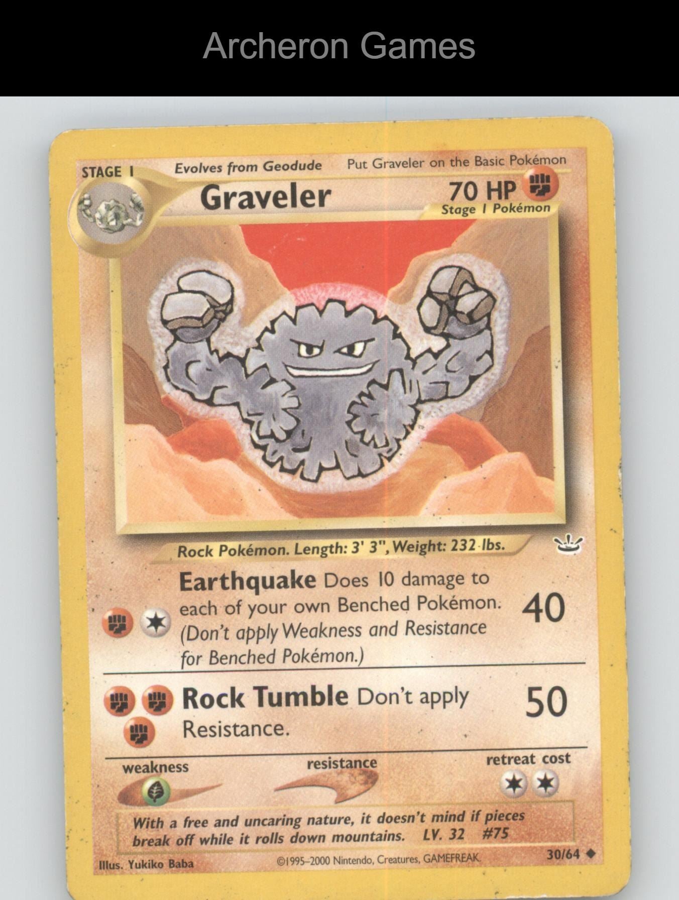 Pokemon Card Graveler N3 30/64 UC Neo Revelation Unlimited