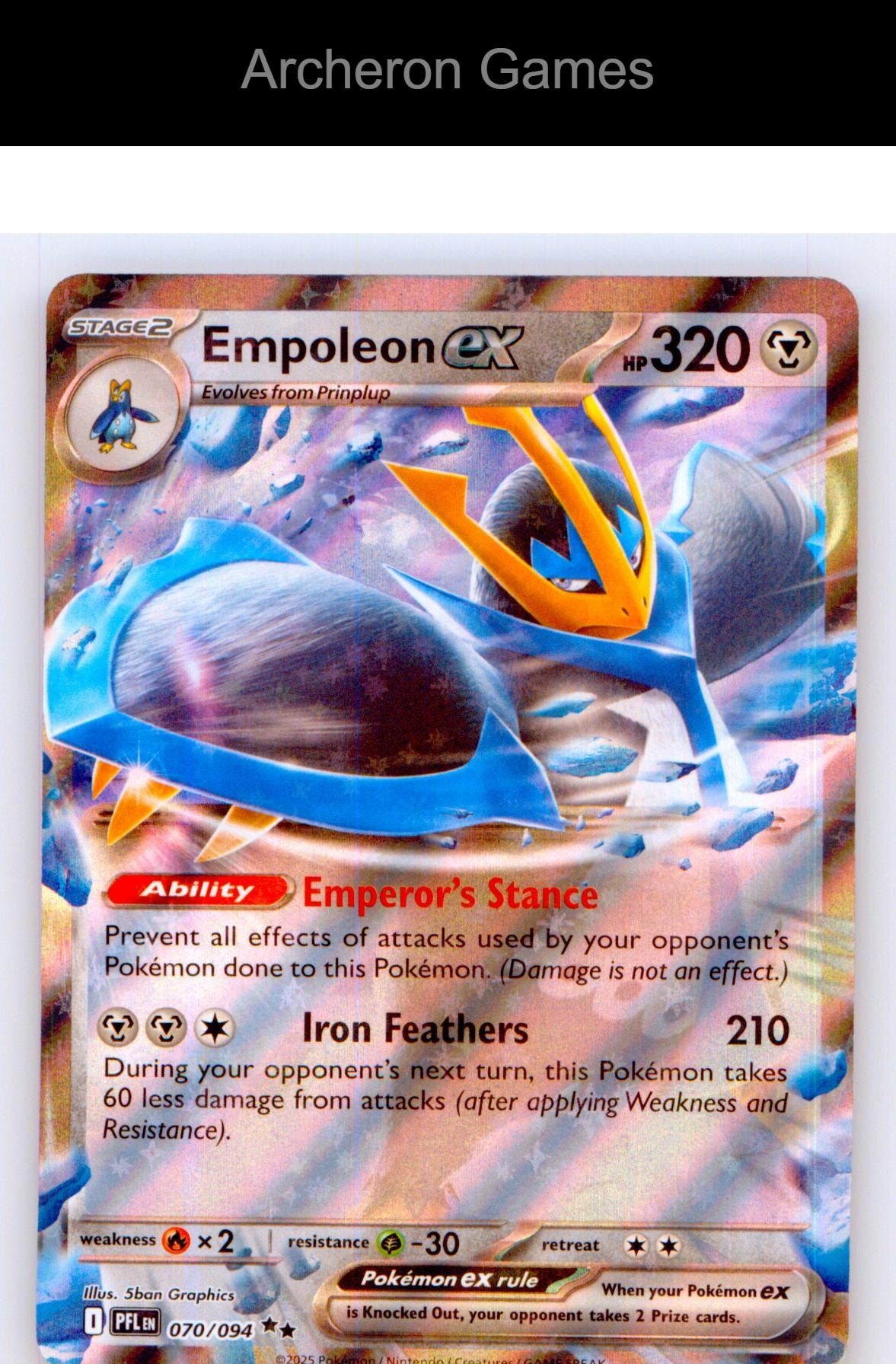 Pokemon Card Empoleon ex PFL 070/094 Double Rare Phantasmal Flames Holo
