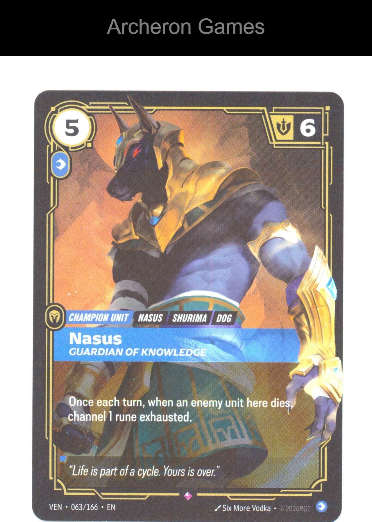 Nasus - Guardian of Knowledge VEN 063/166 R Vendetta Riftbound Card Foil