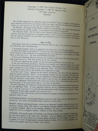 Lost Worlds Fantasy Combat Book Game: Manticore Booklet - Nova Rules Booklet #2VU